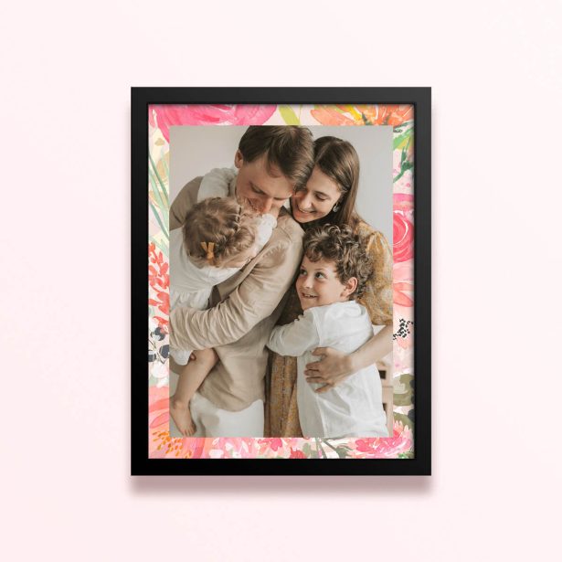 Simple framed prints designs featuring a floral border and one photo.