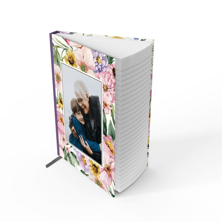 Floral design notebooks cover with one photo on the front.