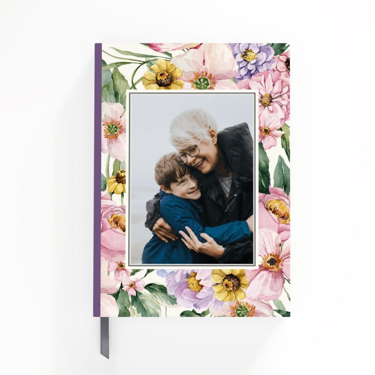 Floral design notebooks cover with one photo on the front.