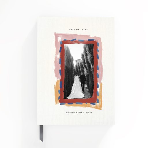 Customisable wedding-themed notebook cover design with one photo placeholder by Utterly Printable.