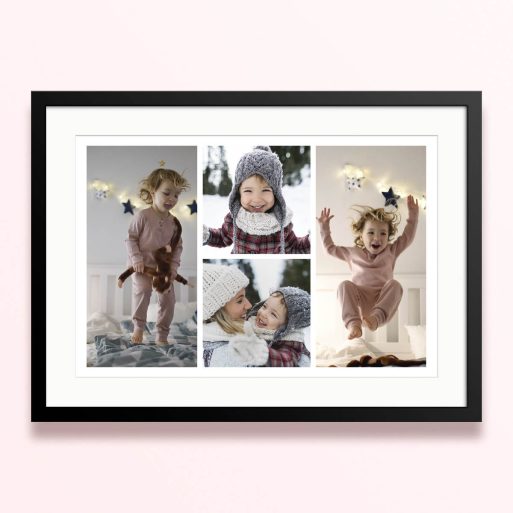 Framed and mounted photo print featuring four delightful photos of children.