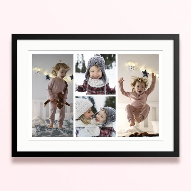 Framed and mounted photo print featuring four delightful photos of children.
