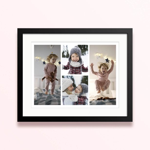 Framed and mounted photo print featuring four delightful photos of children.