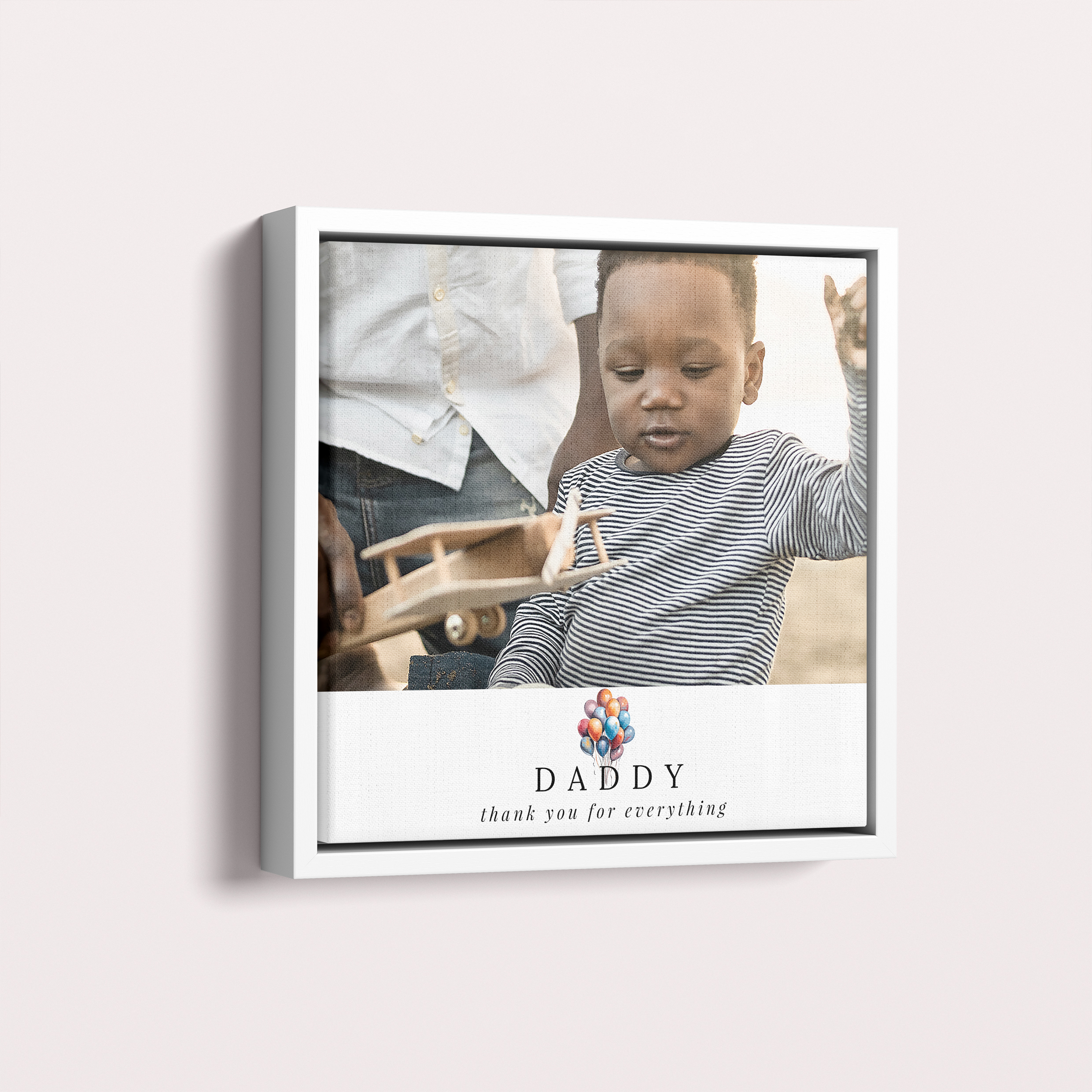 Balloons for Dad Framed Photo Canvases - A stylish portrait display with a responsibly-sourced wooden frame, capturing the essence of cherished memories.