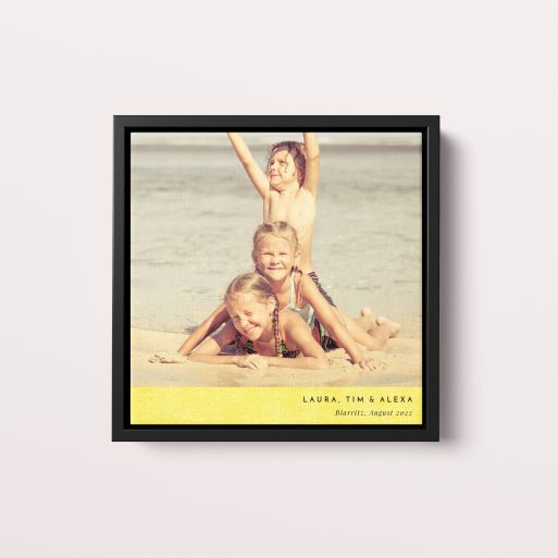 Bright Yellow Framed Photo Canvases - A vibrant portrait masterpiece featuring two photos, a unique keepsake expressing shared memories.