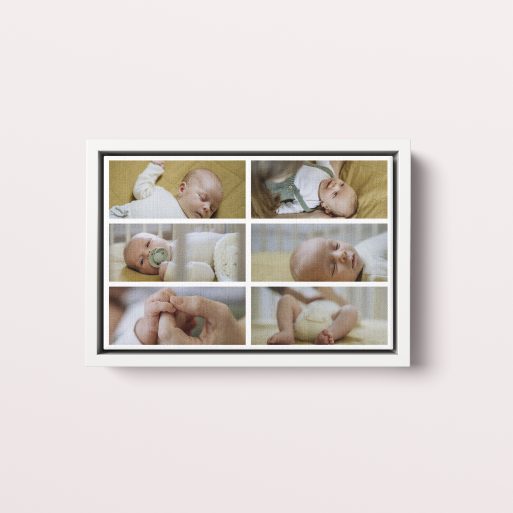 Photo of a framed photo canvase called 'Children’s Mosaic'. It is 30cm x 20cm in size, in a Landscape orientation. It has space for 6 photos.