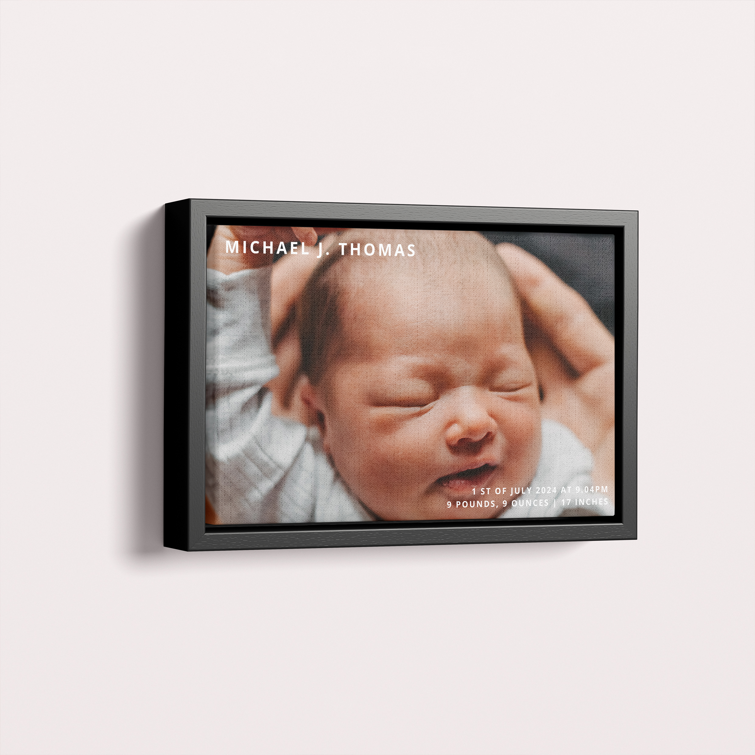Photo of a framed photo canvase called 'Child’s Portrait'. It is 30cm x 20cm in size, in a Landscape orientation. It has space for 1 photos.