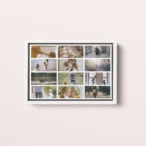 Photo of a framed photo canvase called 'Collage of Life'. It is 30cm x 20cm in size, in a Landscape orientation. It has space for 12 photos.