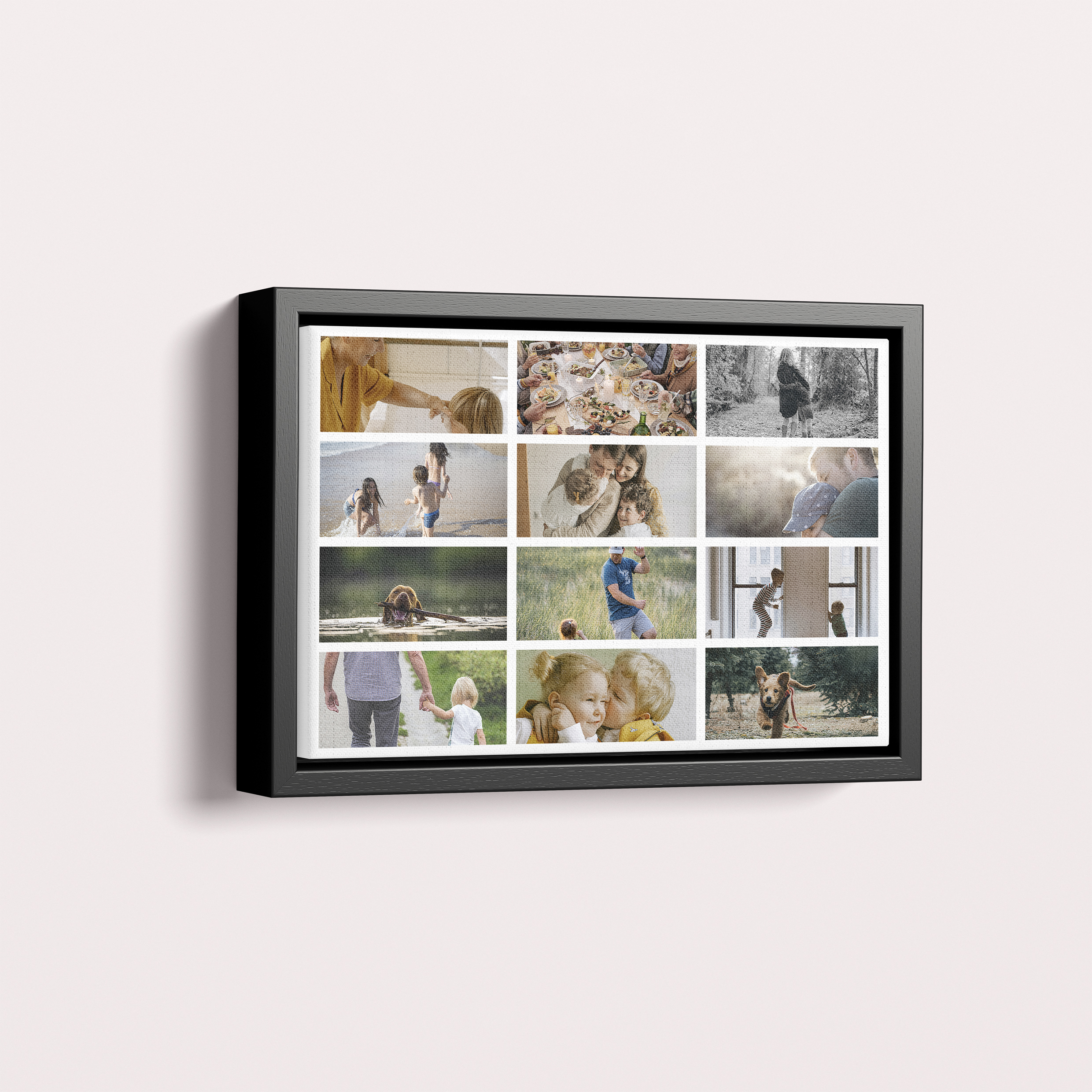 Photo of a framed photo canvase called 'Collage of Life'. It is 30cm x 20cm in size, in a Landscape orientation. It has space for 12 photos.