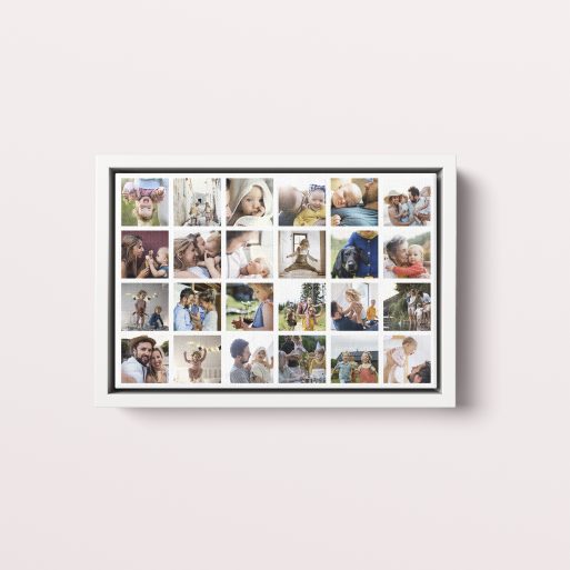 Photo of a framed photo canvase called 'Collage of Memories'. It is 30cm x 20cm in size, in a Landscape orientation. It has space for 24 photos.