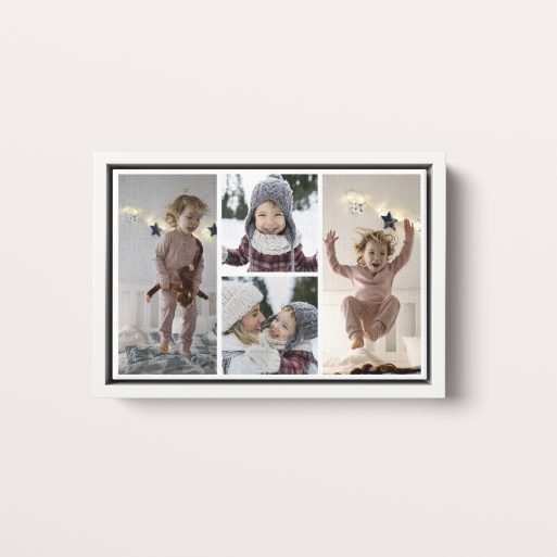 Photo of a framed photo canvase called 'Quartet Collage'. It is 30cm x 20cm in size, in a Landscape orientation. It has space for 4 photos.