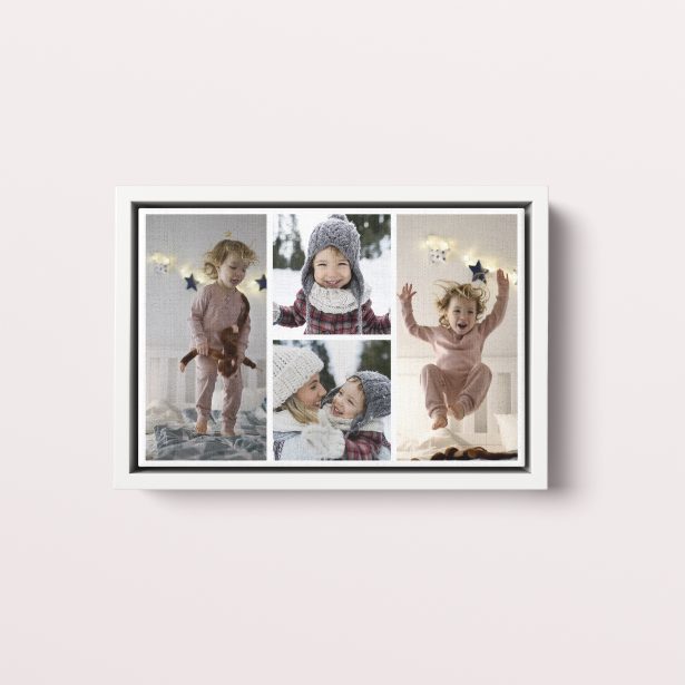 Photo of a framed photo canvase called 'Quartet Collage'. It is 30cm x 20cm in size, in a Landscape orientation. It has space for 4 photos.