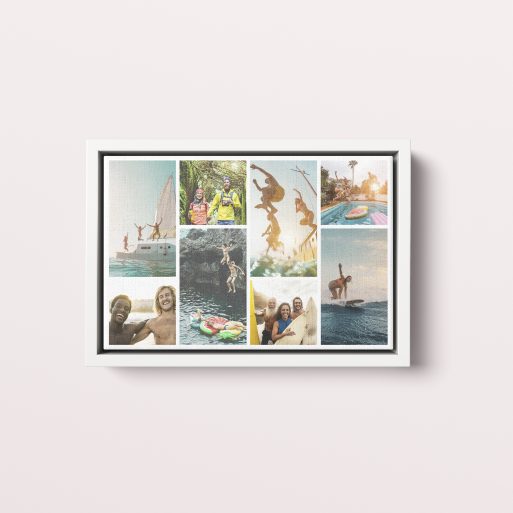 Photo of a framed photo canvase called 'Shutter Montage'. It is 30cm x 20cm in size, in a Landscape orientation. It has space for 8 photos.