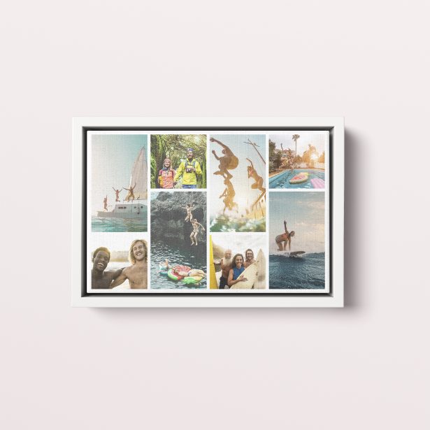 Photo of a framed photo canvase called 'Shutter Montage'. It is 30cm x 20cm in size, in a Landscape orientation. It has space for 8 photos.