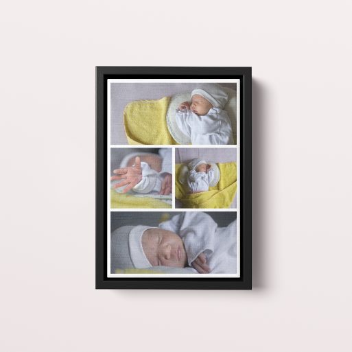 Photo of a framed photo canvase called 'Blossoming Memories'. It is 30cm x 20cm in size, in a Portrait orientation. It has space for 4 photos.