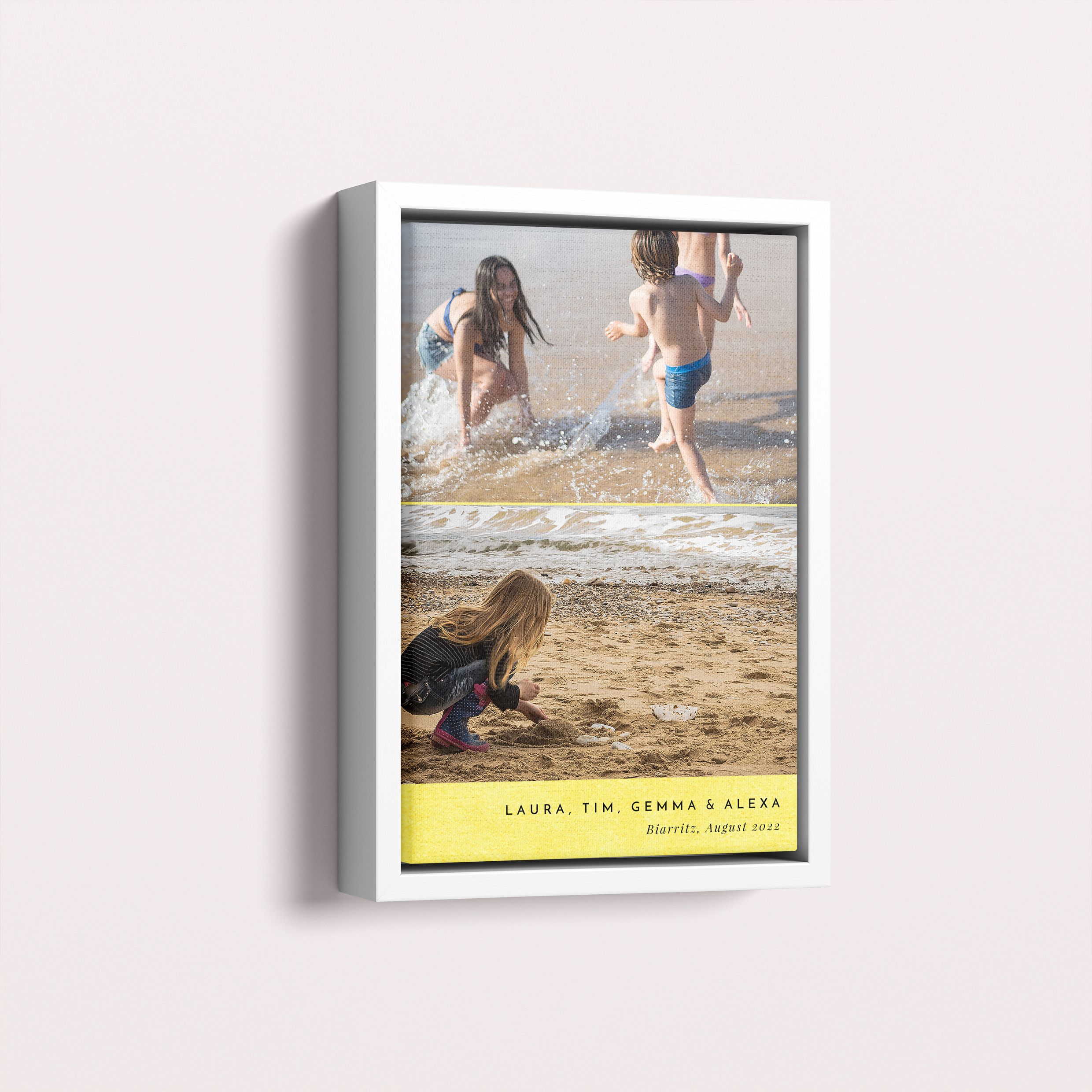 Photo of a framed photo canvase called 'Bright Yellow'. It is 30cm x 20cm in size, in a Portrait orientation. It has space for 2 photos.