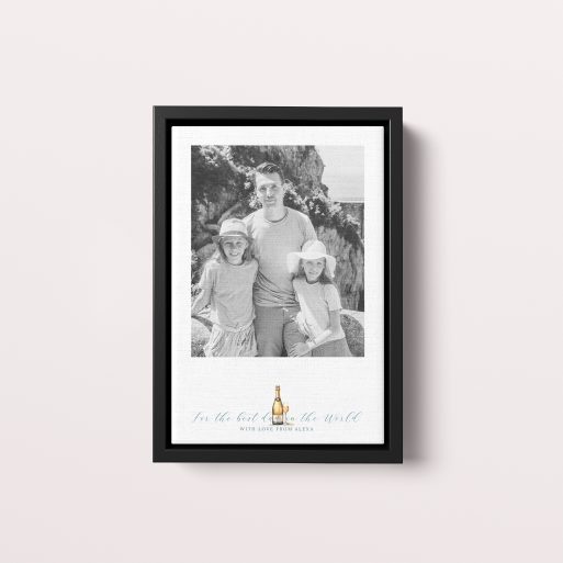 Photo of a framed photo canvase called 'Cheers to Dad'. It is 30cm x 20cm in size, in a Portrait orientation. It has space for 1 photos.