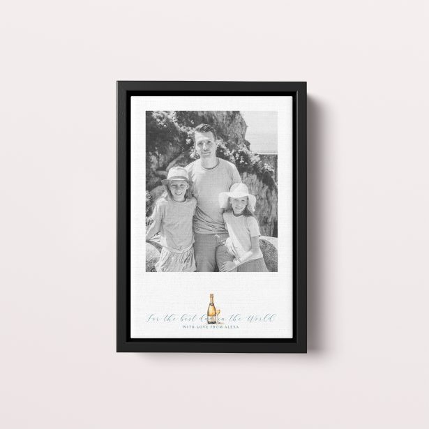 Photo of a framed photo canvase called 'Cheers to Dad'. It is 30cm x 20cm in size, in a Portrait orientation. It has space for 1 photos.