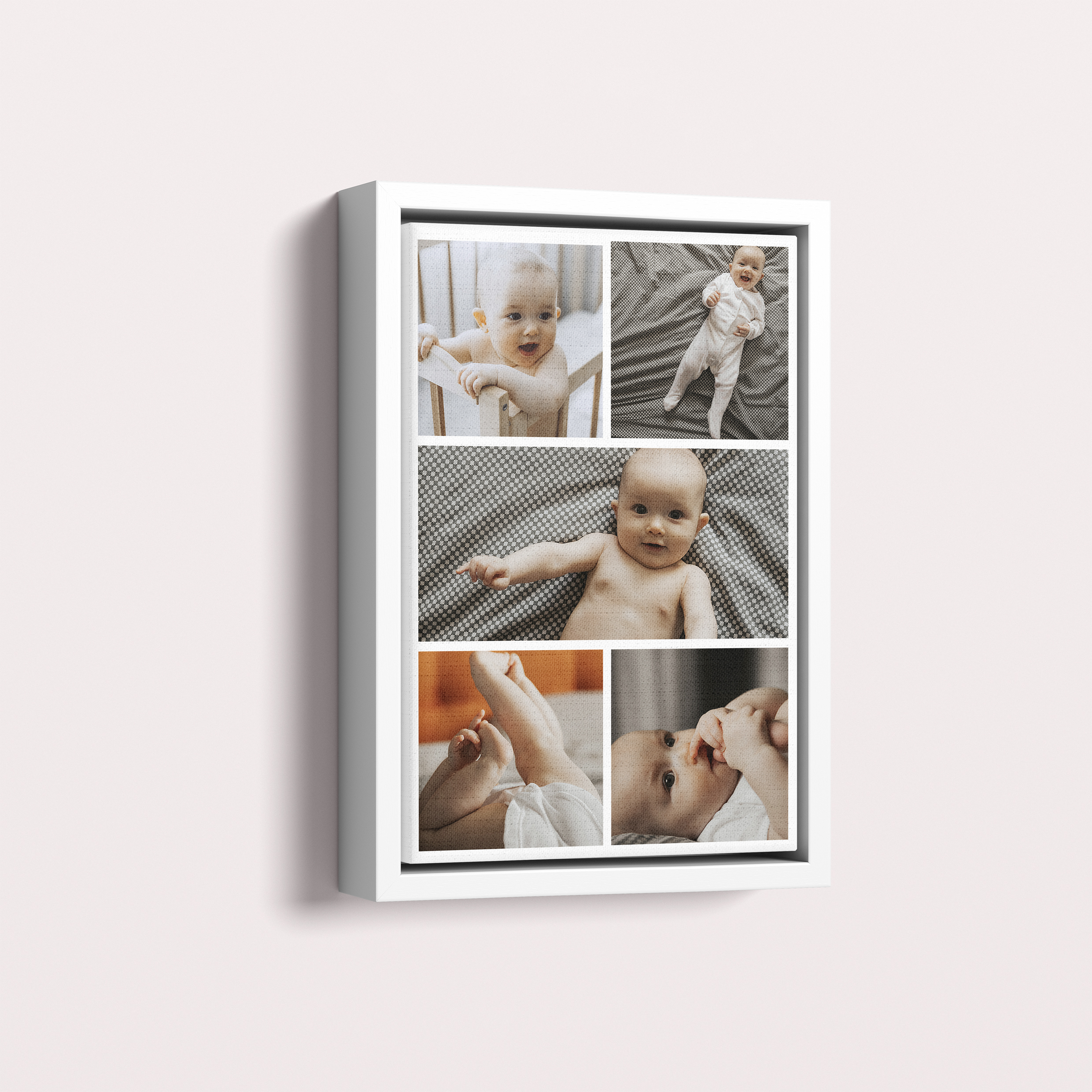 Photo of a framed photo canvase called 'Childhood Kaleidoscope'. It is 30cm x 20cm in size, in a Portrait orientation. It has space for 5 photos.