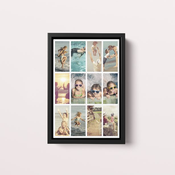 Photo of a framed photo canvase called 'Cinematic Snapshot'. It is 30cm x 20cm in size, in a Portrait orientation. It has space for 12 photos.