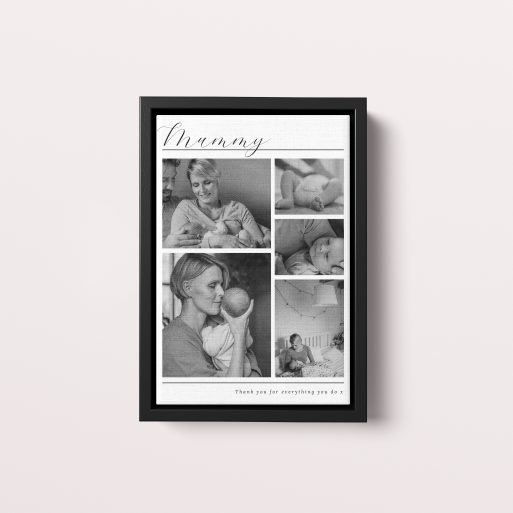 Photo of a framed photo canvase called 'Mother’s Quintessence'. It is 30cm x 20cm in size, in a Portrait orientation. It has space for 5 photos.