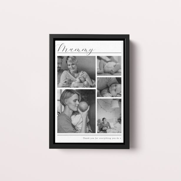 Photo of a framed photo canvase called 'Mother’s Quintessence'. It is 30cm x 20cm in size, in a Portrait orientation. It has space for 5 photos.