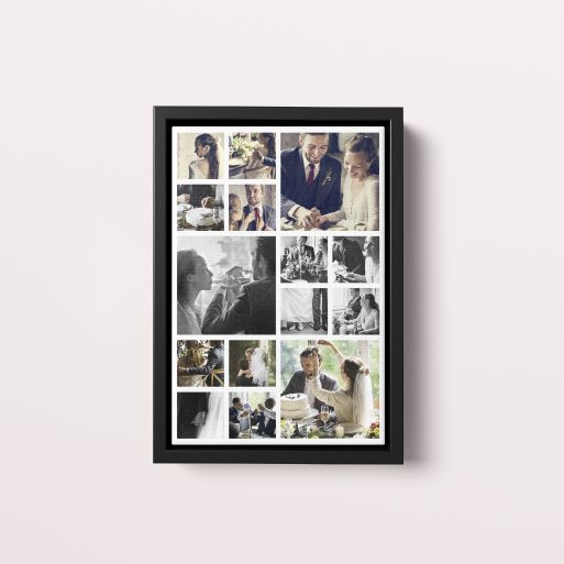 Photo of a framed photo canvase called 'My Montage'. It is 30cm x 20cm in size, in a Portrait orientation. It has space for 15 photos.