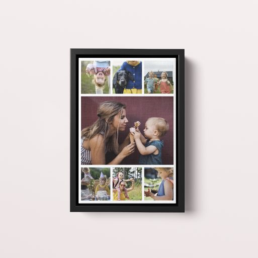 Photo of a framed photo canvase called 'Tapestry of Time'. It is 30cm x 20cm in size, in a Portrait orientation. It has space for 7 photos.