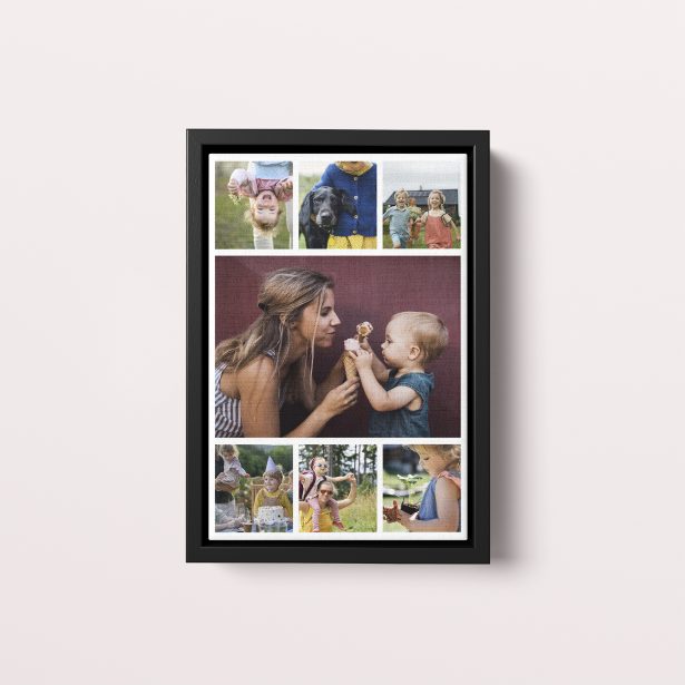 Photo of a framed photo canvase called 'Tapestry of Time'. It is 30cm x 20cm in size, in a Portrait orientation. It has space for 7 photos.