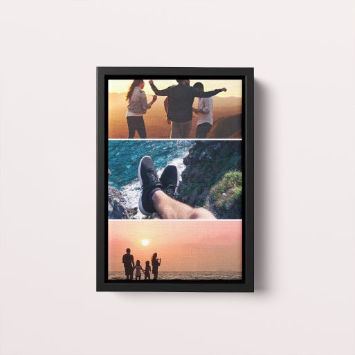 Photo of a framed photo canvase called 'Triple Holiday Delight'. It is 30cm x 20cm in size, in a Portrait orientation. It has space for 3 photos.