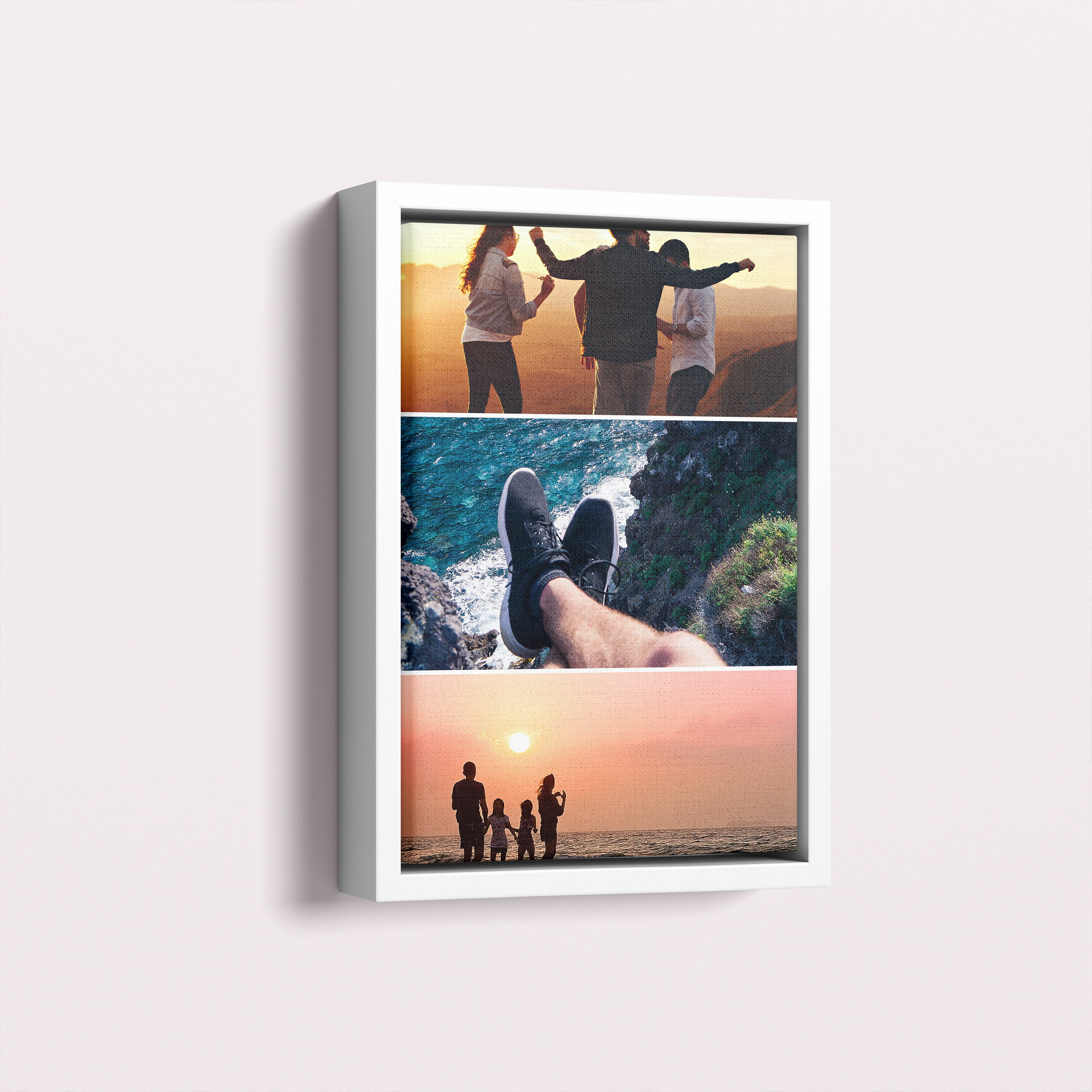 Photo of a framed photo canvase called 'Triple Holiday Delight'. It is 30cm x 20cm in size, in a Portrait orientation. It has space for 3 photos.
