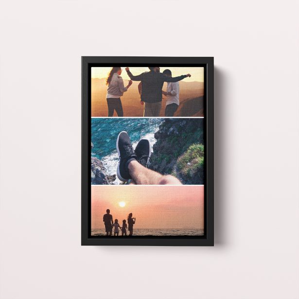 Photo of a framed photo canvase called 'Triple Holiday Delight'. It is 30cm x 20cm in size, in a Portrait orientation. It has space for 3 photos.