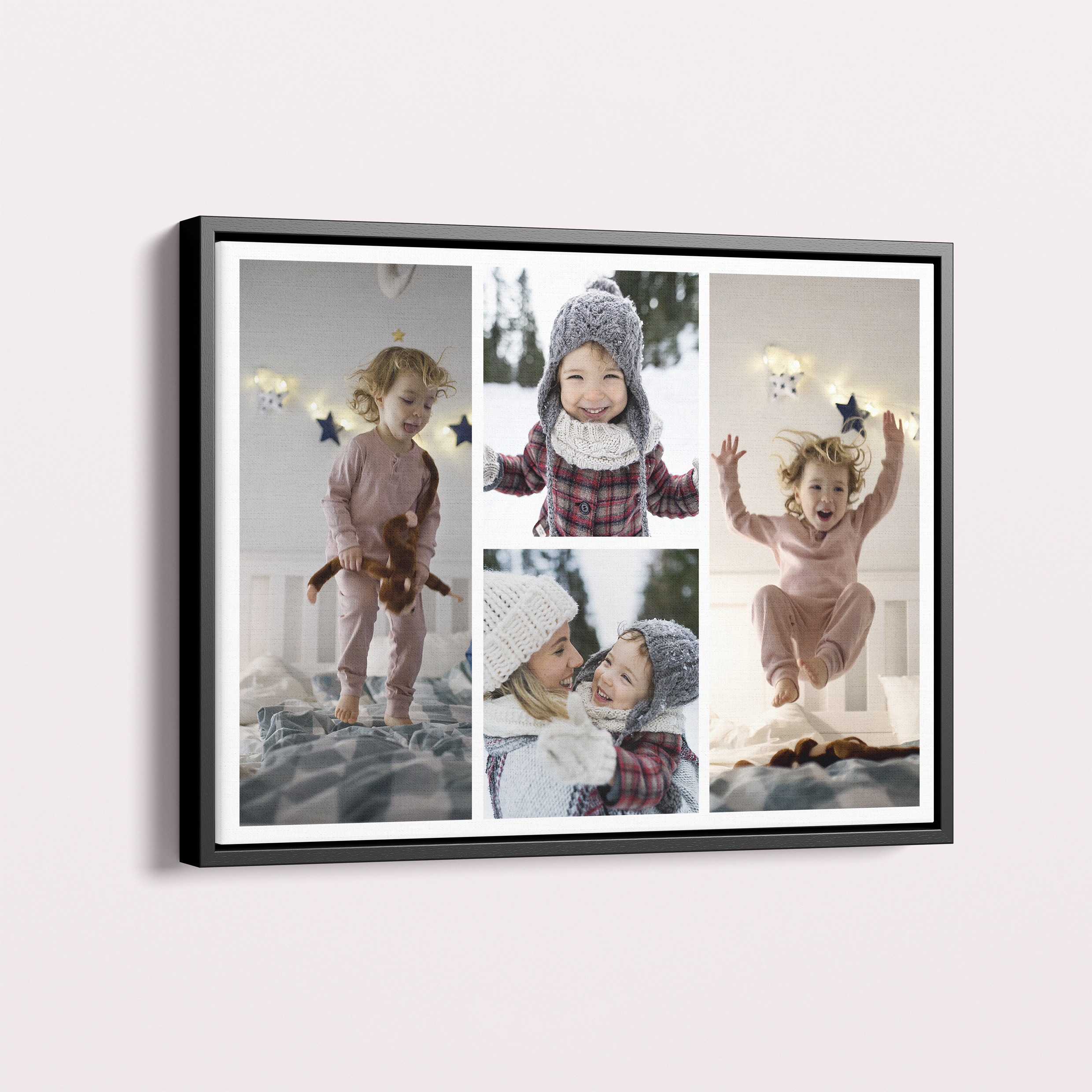  Personalized Quartet Collage Framed Photo Canvas - A stunning display for your cherished memories with space for four photos, creating a captivating 3D effect.
