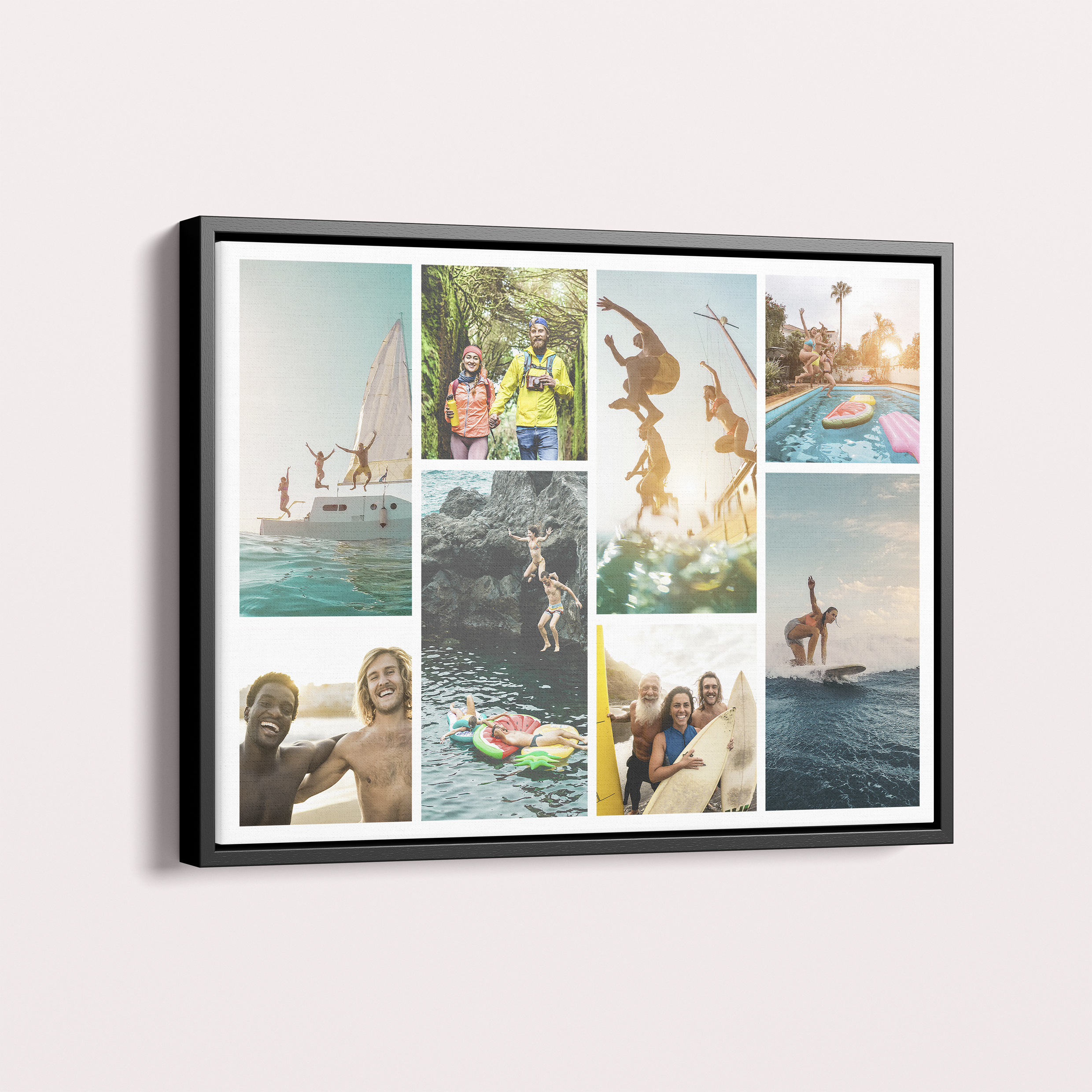  Personalized Shutter Montage Framed Photo Canvas - Immerse yourself in a world of memories with this landscape-oriented canvas accommodating 8 photos.