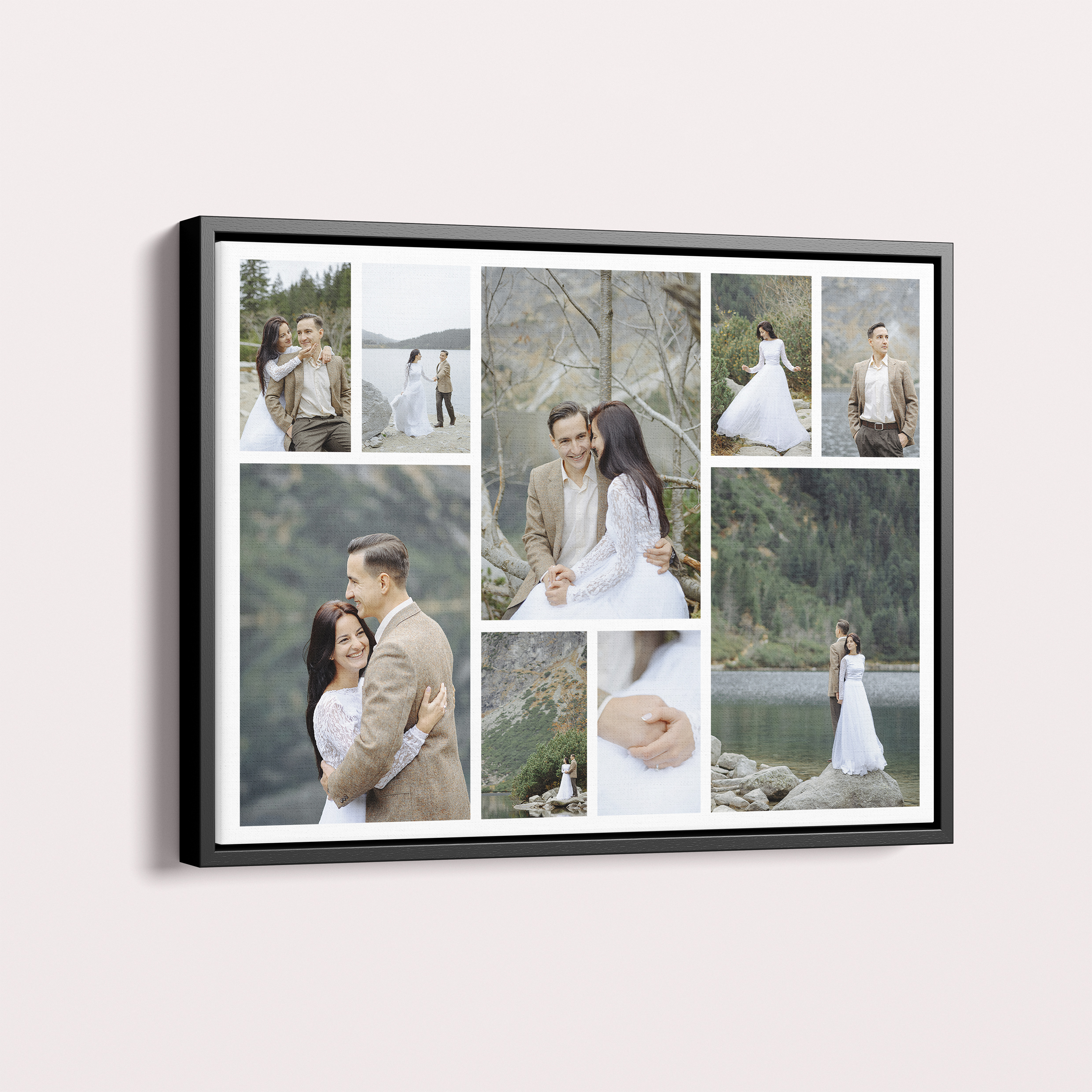  Personalized Spread Montage Framed Photo Canvas - Embark on a captivating visual journey with this landscape-oriented canvas accommodating 9 photos for a stunning collage of cherished memories.