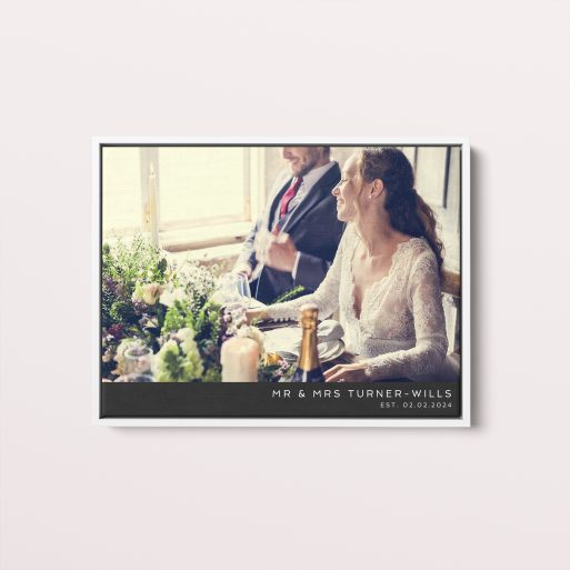  Personalized Wedding Bliss Framed Photo Canvas - Introducing a loving tribute capturing your wedding day essence, this landscape-oriented canvas holds a special place for one photo, serving as a beautiful keepsake.