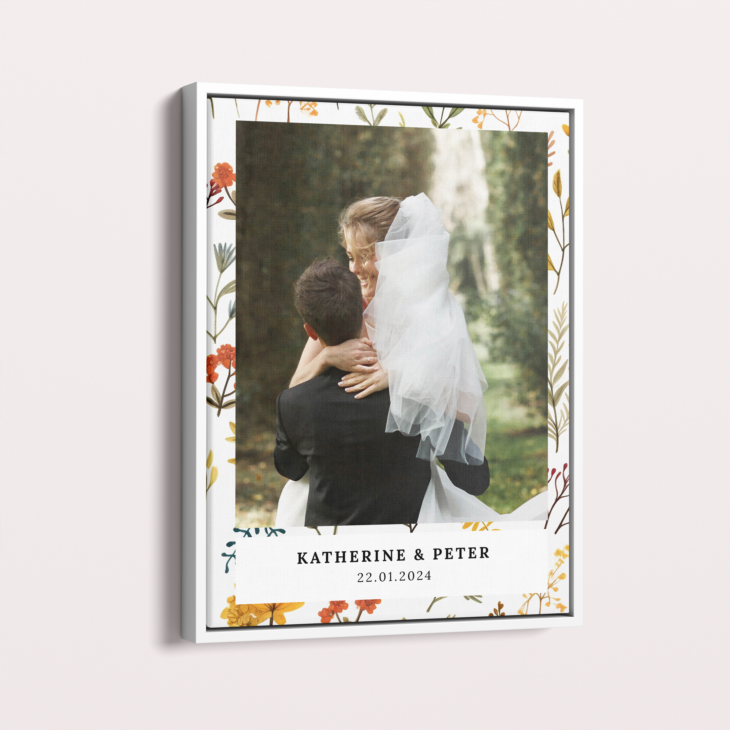 Floral Wedding Waltz Framed Photo Canvas - Personalized Wedding Keepsake