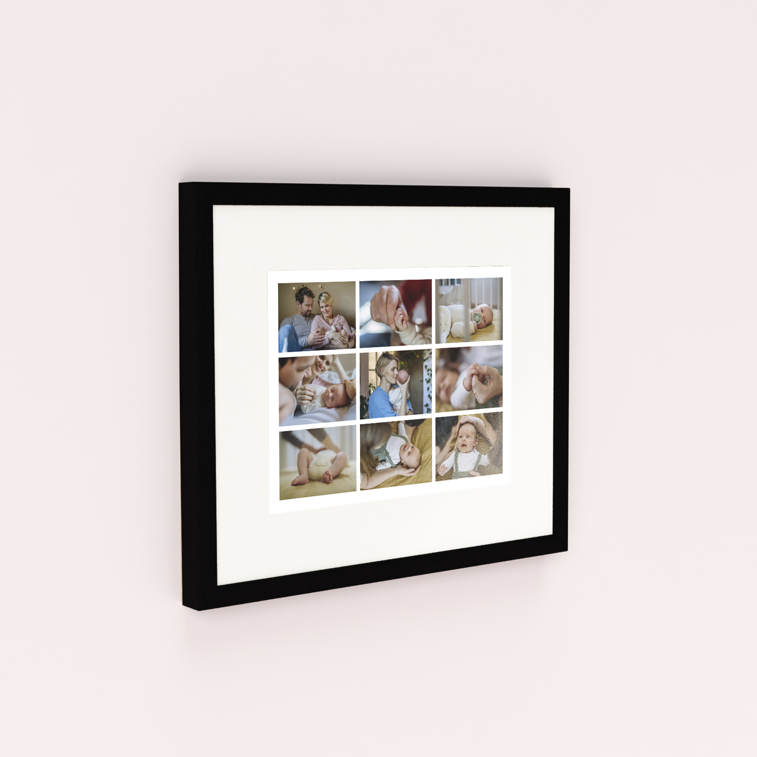 Gallery of Nine Framed Photo Prints - Elegantly preserve and display your memories with this landscape-oriented print offering space for nine photos. Transform them into a sophisticated piece of art crafted with durable acrylic glass for longevity. Ideal for creating a meaningful display of your cherished memories.