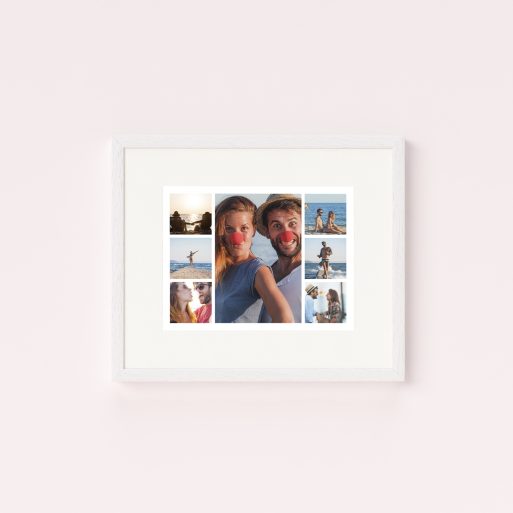 Love Collage Framed Photo Prints - Immerse your memories in this landscape-oriented print capturing seven special moments. Elegantly framed in cream, crafted on high-quality Fujifilm paper, encased in UK-handcrafted wood, available in black or white. Ready to hang, sealed for dust and humidity protection.