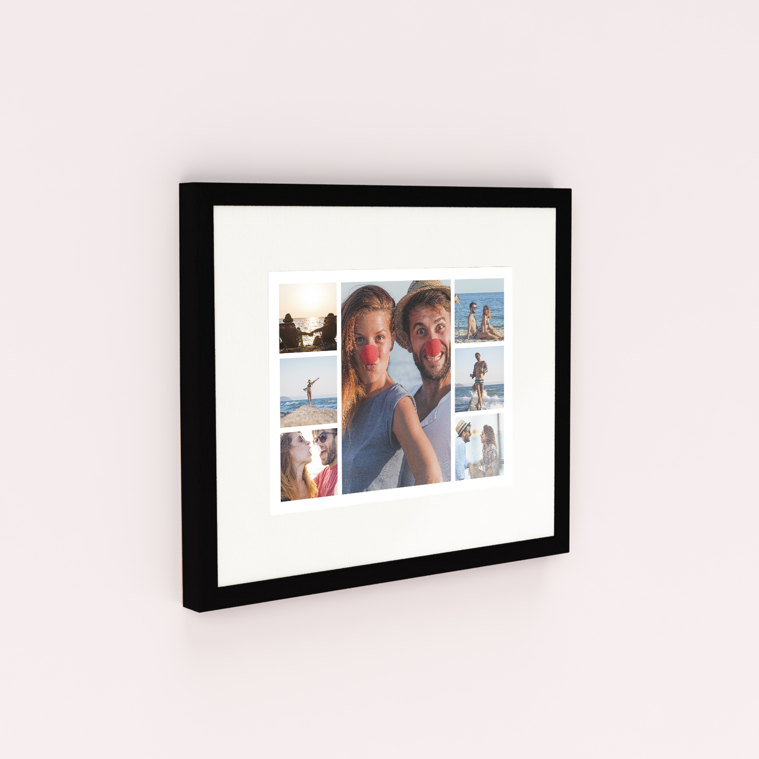 Love Collage Framed Photo Prints - Immerse your memories in this landscape-oriented print capturing seven special moments. Elegantly framed in cream, crafted on high-quality Fujifilm paper, encased in UK-handcrafted wood, available in black or white. Ready to hang, sealed for dust and humidity protection.