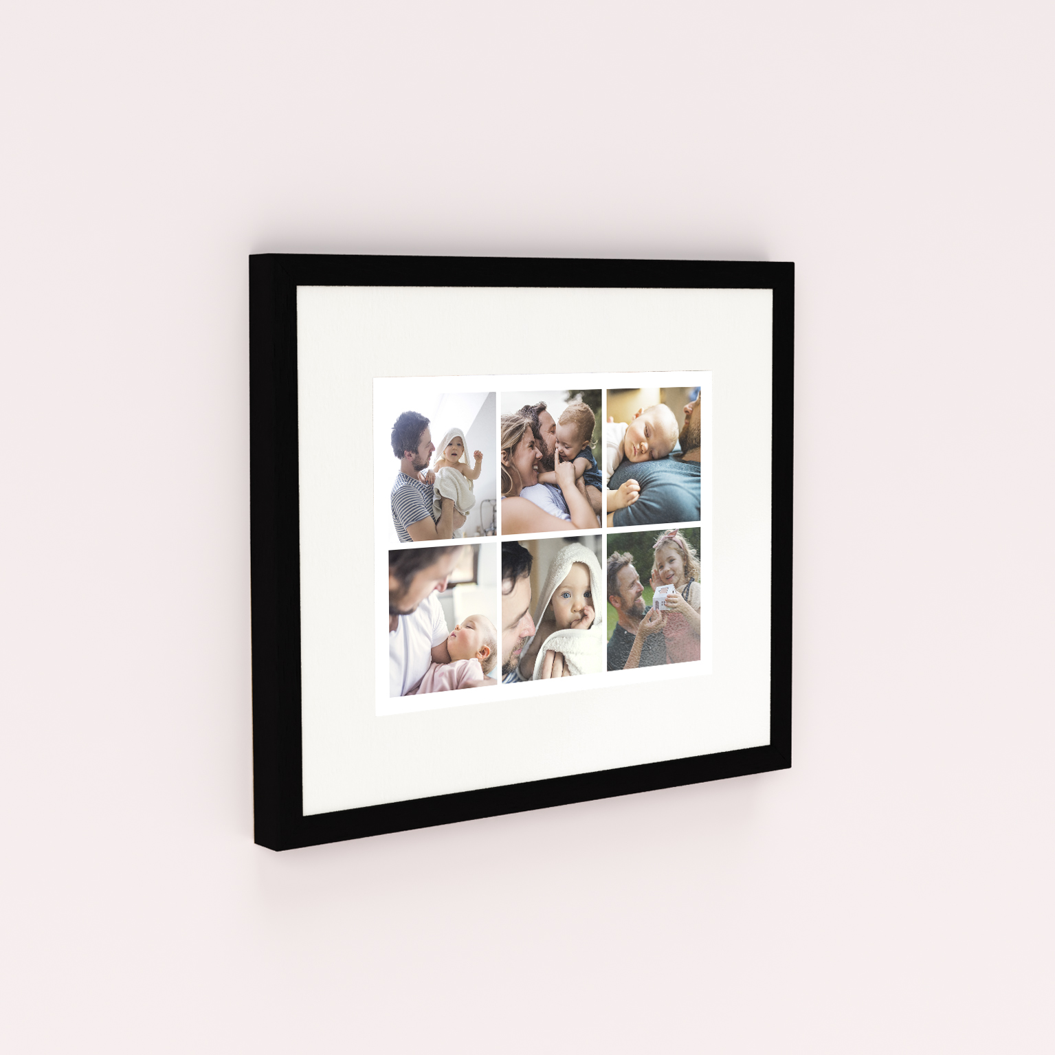 Moments Mosaic Framed Photo Print - Transform cherished moments into a sophisticated masterpiece with this landscape-oriented print showcasing 6 photos in a stunning mosaic design. The cream frame adds elegance, turning each photo into a timeless piece of art.