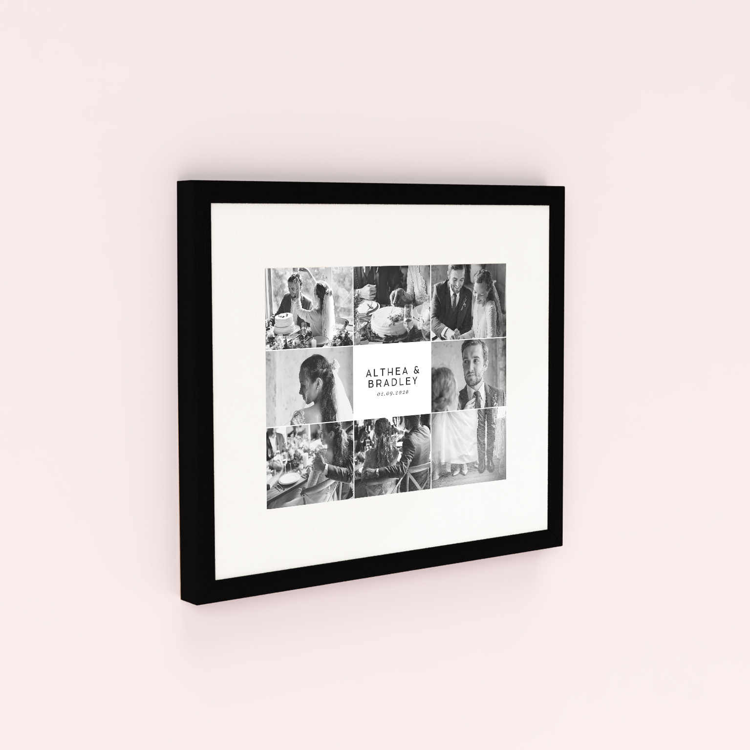 Nuptial Collage Framed Photo Print - Modern elegance for showcasing 8 cherished photos in style.