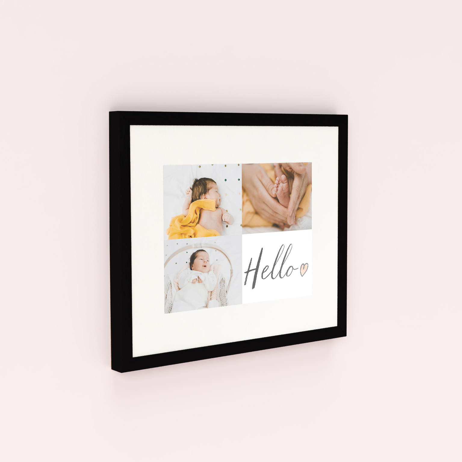 Triple Play Hello Framed Photo Print - Celebrate joy with a versatile gift holding three cherished photos.