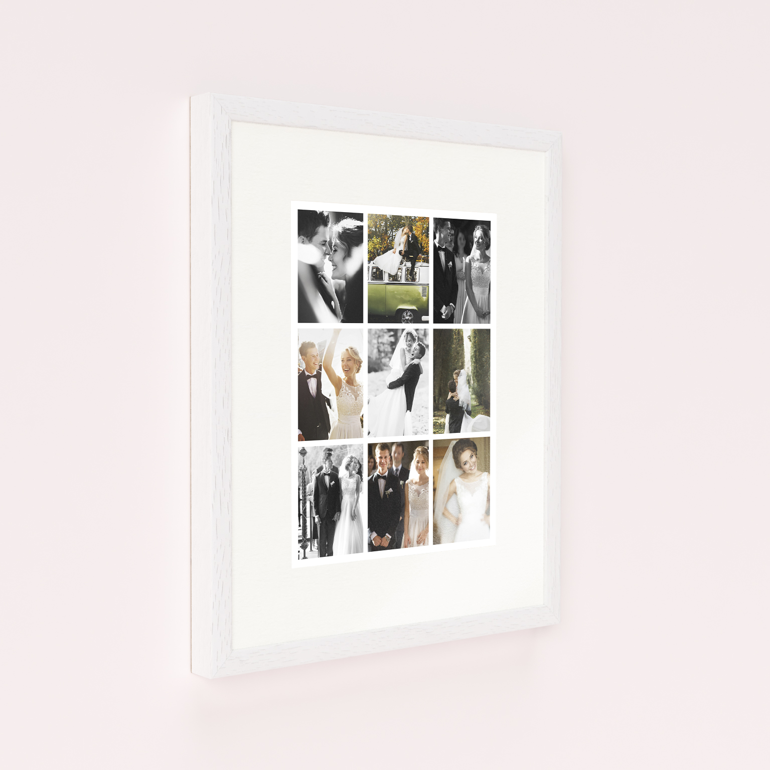 Photo of a framed photo print called 'A Love Story'. It is 40cm x 30cm in size, in a Portrait orientation. It has space for 9 photos.