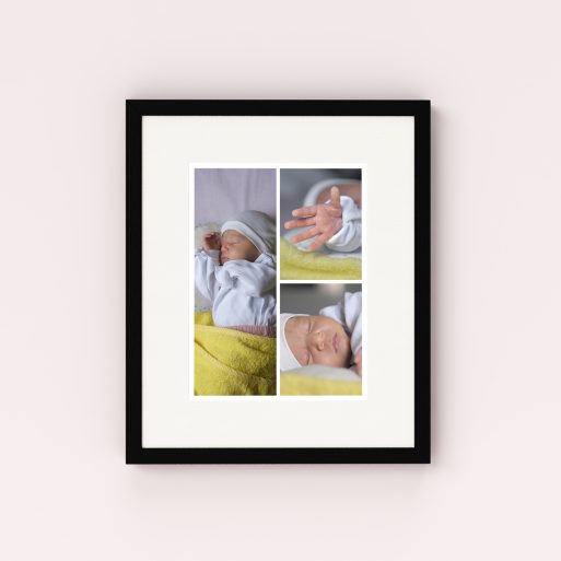 Photo of a framed photo print called 'Cherished Child'. It is 40cm x 30cm in size, in a Portrait orientation. It has space for 3 photos.
