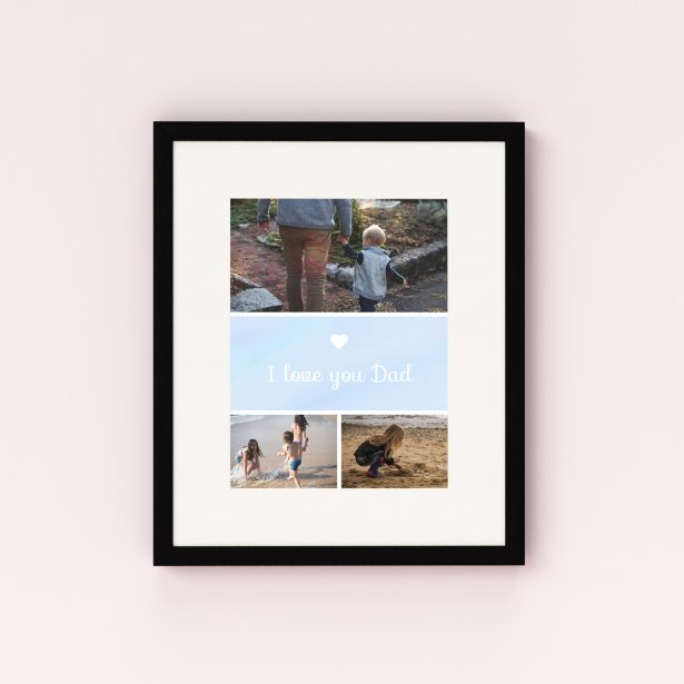Photo of a framed photo print called 'Father’s Day Trio'. It is 40cm x 30cm in size, in a Portrait orientation. It has space for 3 photos.