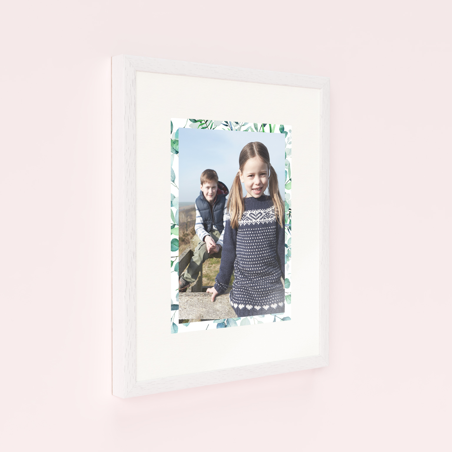 Photo of a framed photo print called 'Floral Photo Frame'. It is 40cm x 30cm in size, in a Portrait orientation. It has space for 1 photos.