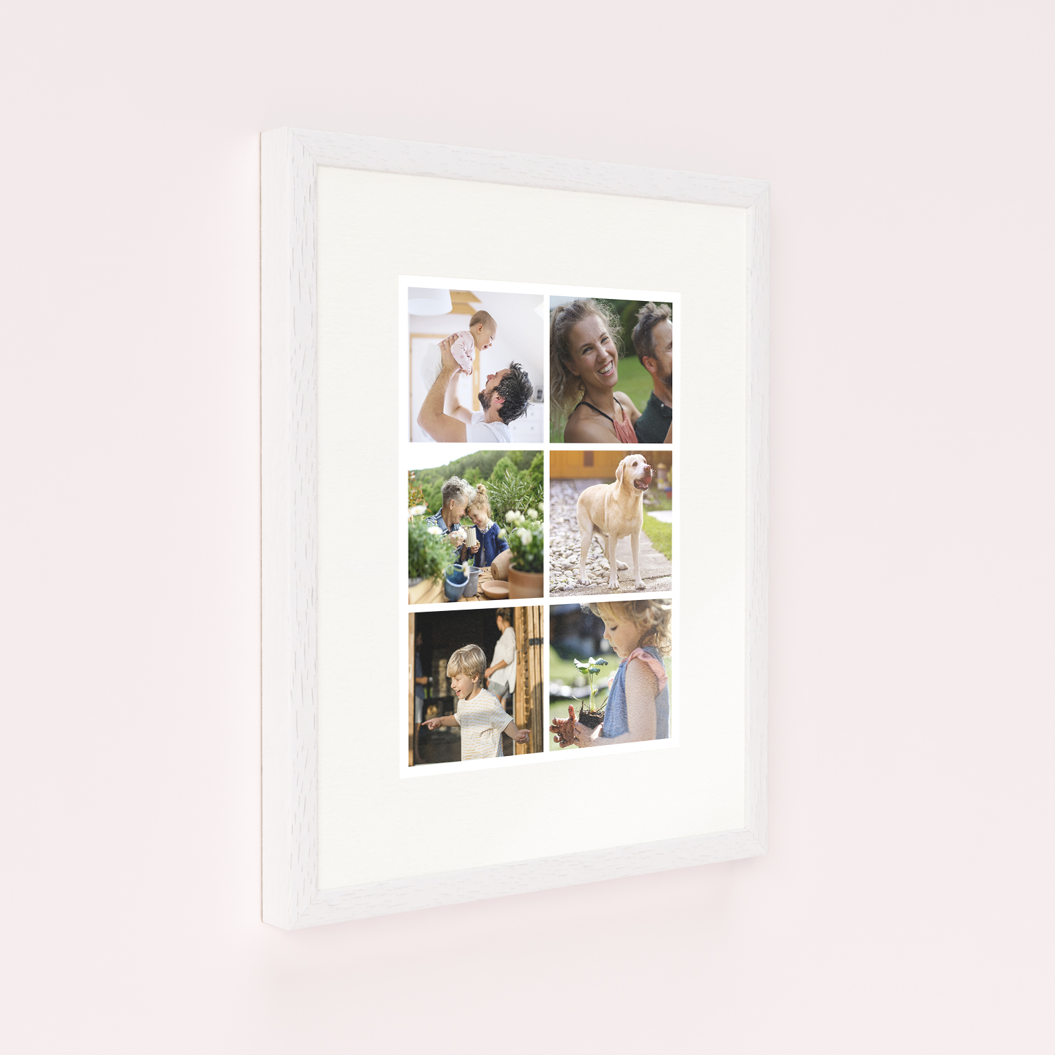 Photo of a framed photo print called 'Friends Collage'. It is 40cm x 30cm in size, in a Portrait orientation. It has space for 6 photos.