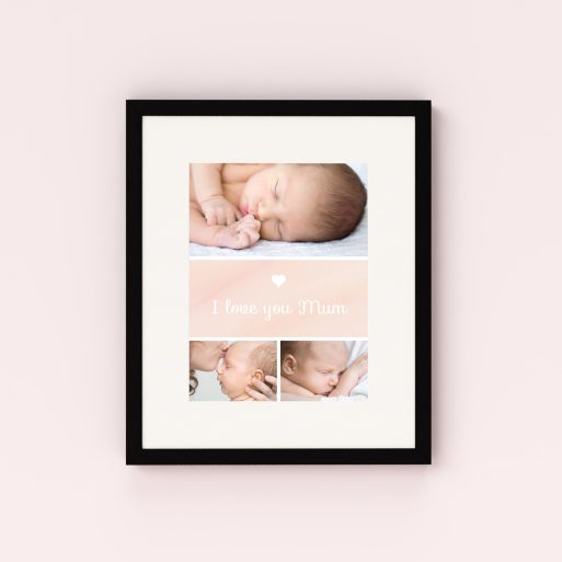 Photo of a framed photo print called 'Mum’s Day Trio'. It is 40cm x 30cm in size, in a Portrait orientation. It has space for 3 photos.