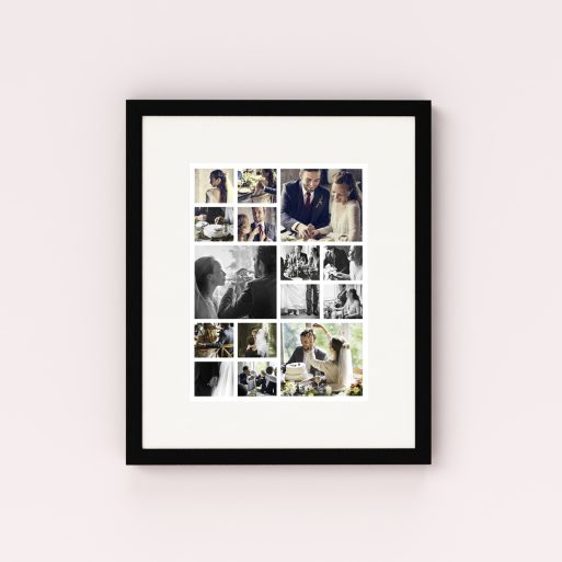 Photo of a framed photo print called 'My Montage'. It is 40cm x 30cm in size, in a Portrait orientation. It has space for 15 photos.